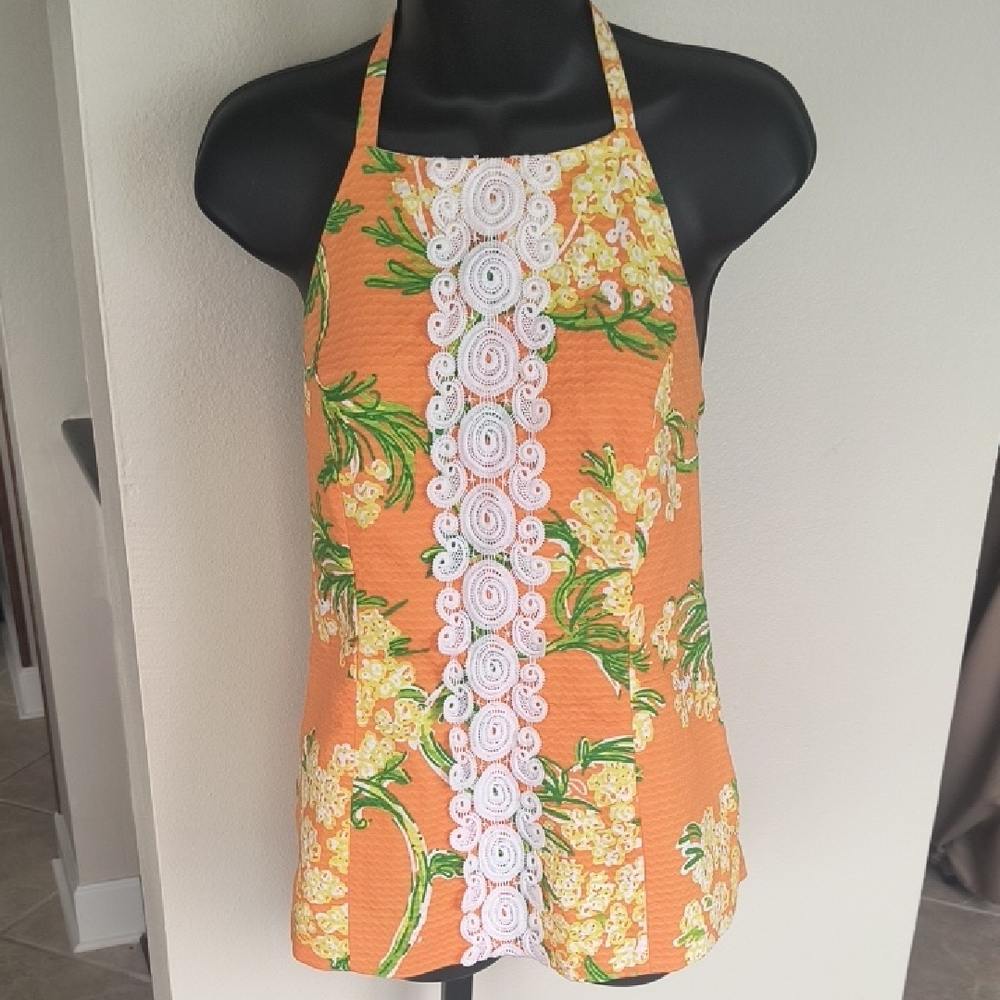 Lilly Pulitzer Orange Embellished Halter Tank Top